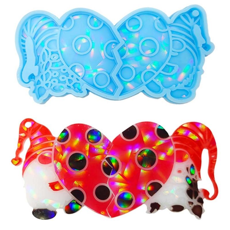 Holographic Resin Molds with Hole Christmas Gnome Pendant Silicone Mold for DIY Keychains Pendants Jewelry Resin Craft
