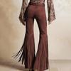 Damen Farbige Retro High Waist Weite Bein Schlaghosen Bodenlang Trendig