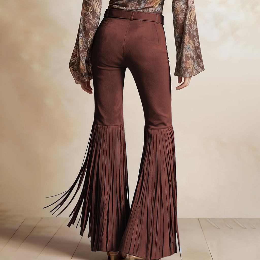 Damen Farbige Retro High Waist Weite Bein Schlaghosen Bodenlang Trendig
