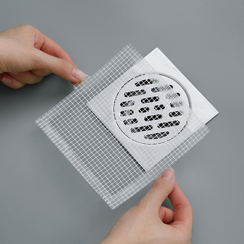 10PCS Disposable Shower Drain Hair Catcher Mesh Stickers Bathroom Hair Filter Net Anti-blocking Kitchen Drain Cover Stickers