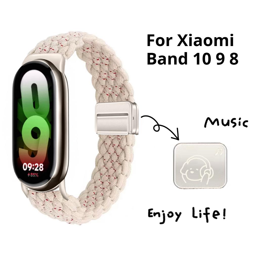 Loop Nylon Strap For Xiaomi Smart Band 10 9 Adjustable Magnetic Buckle Mi Band 9 Bracelet Weave Wristband for Mi Band 8 Accessories