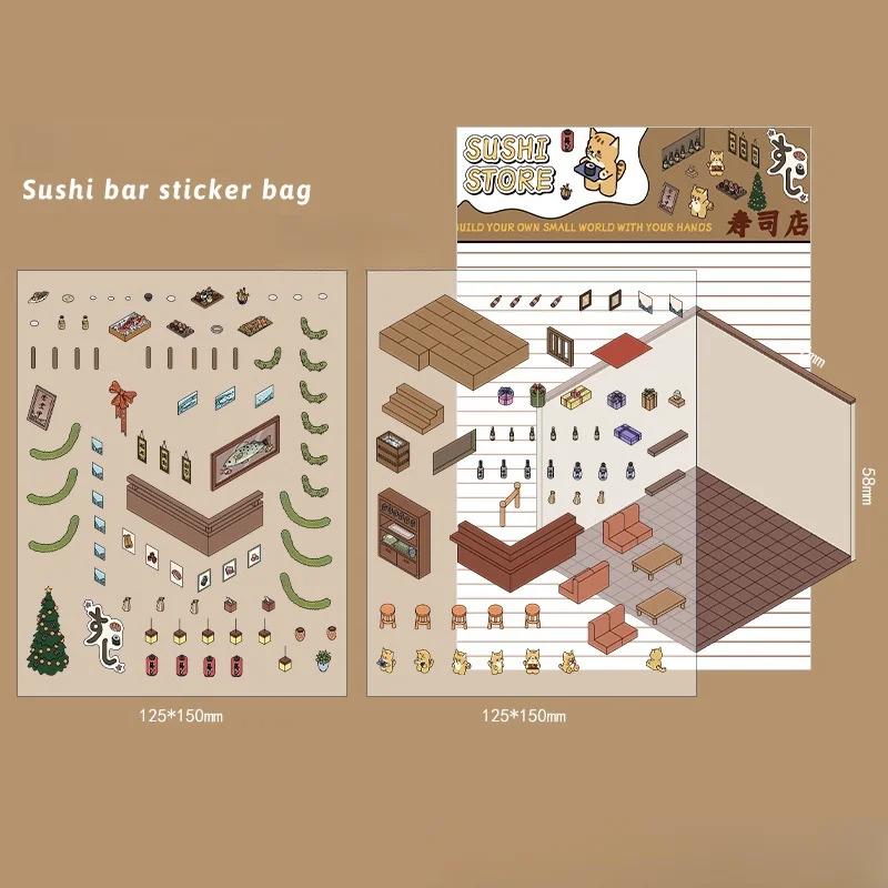 3D PET Sticker Cute Cartoon Miniature Scene 3D Landscaping Stickers DIY Cabin Scene Stacking And Pasting Hand Account Gif