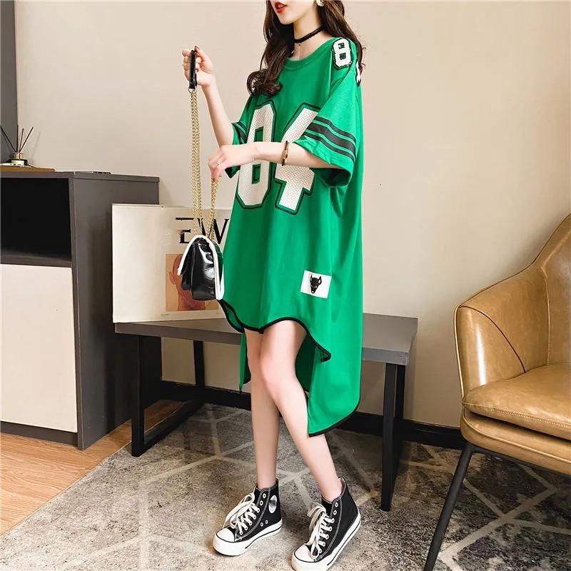 

Women s Summer Clothing: Loose-Fitting, Stylish, Mid-Length, Short-Sleeve T-Shirt, Asymmetrical Top XS зелёный