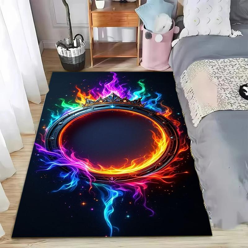 Neon Lightning Bolt Pattern Area Rug Trendy Cyber Style Non-Slip Floor Mat for Living Rooms Game Spaces