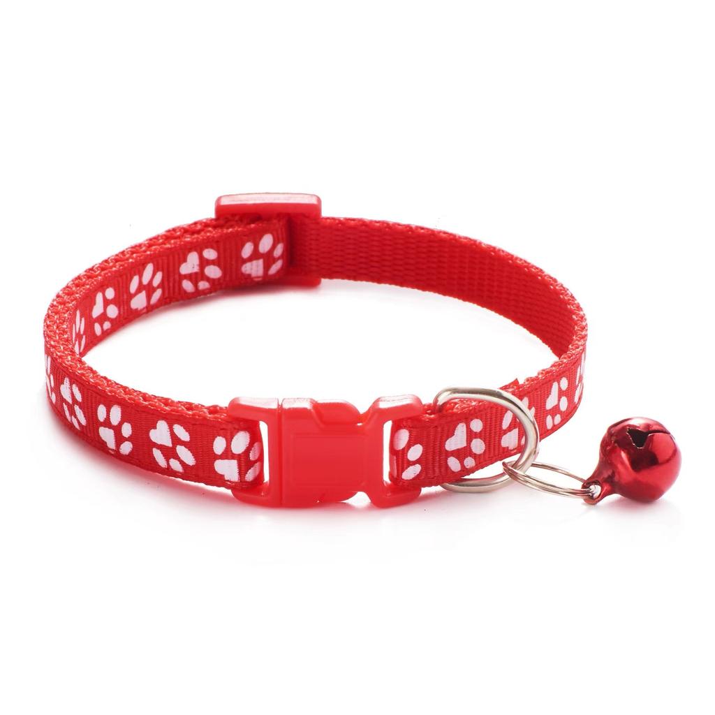 Fashionable Cat Collar with Bell and Footprint Pattern for Small Dogs and Puppies, Grey Nylon