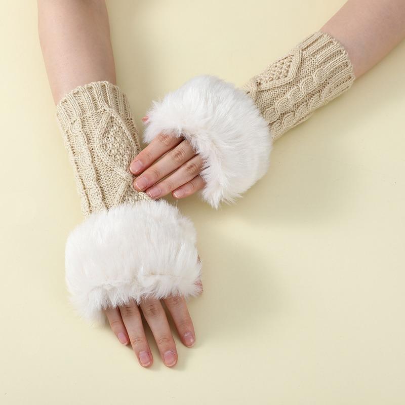 1pair Women's Coffee Colored Short Knitted Gloves with Exposed Fingertips, Winter Warm and Stylish