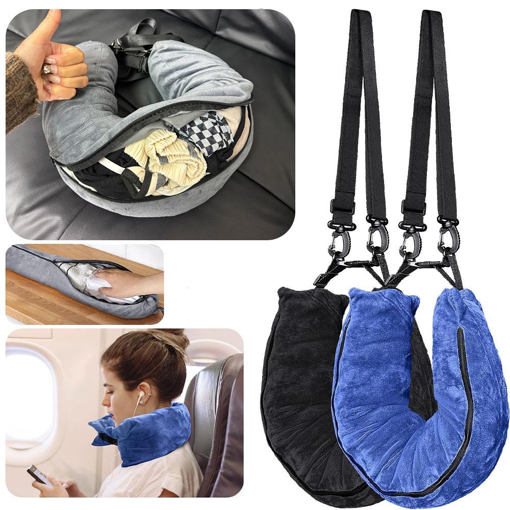 Borsa Multifunzionale Gonfiabile per Cuscino da Viaggio per il Collo con Tasca Portaoggetti Cuscino a U Comodo Federa per Bagaglio Borsa Portatile