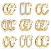 9 Paare Auffällige Vergoldete Clip-Ohrringe Chunky Creolen Design Ohrschmuck für Frauen Nicht durchstochene Ohrringe