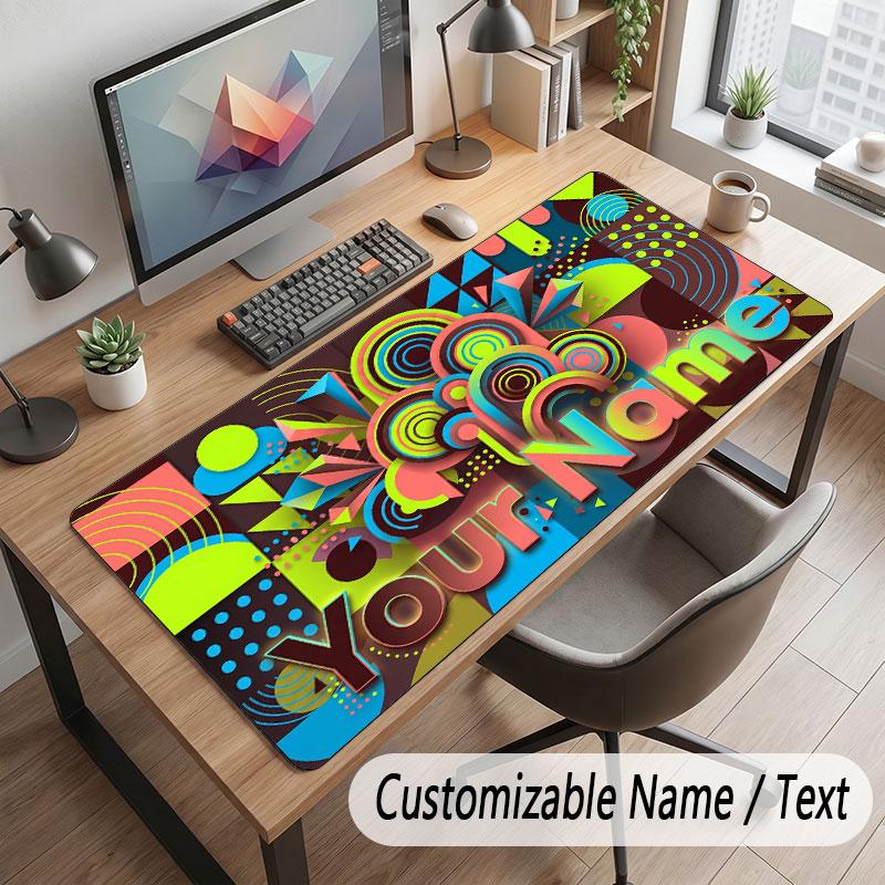 Abstract Geometric Theme Customized Mouse Pad Personalized Print Name Text Desk Mat For Home Office Table Decor