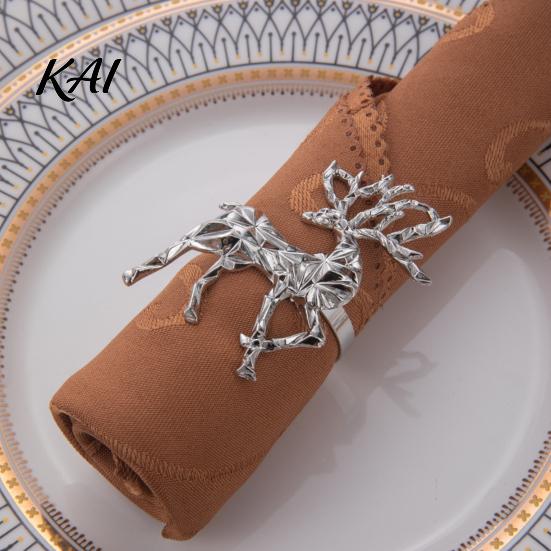 Daily Home Dining Accessories Christmas Deer Napkin Ring, Faceted Metal Elk Holder, Reusable Formal Dinner Table Decor Ring for Xmas Holiday