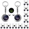 Stunning Zodiac Starry Night Keychain With Luminous Time Gem Moon Pendant