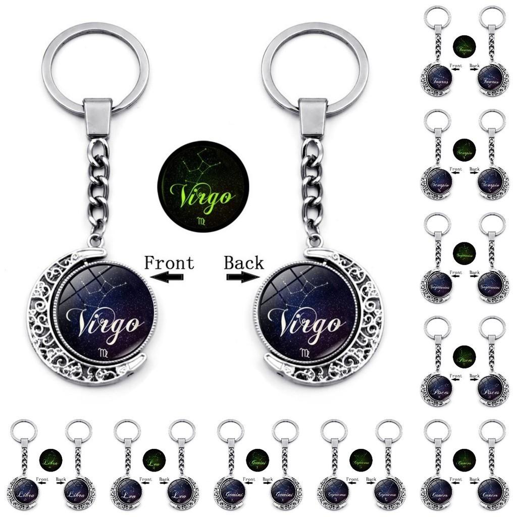 Stunning Zodiac Starry Night Keychain With Luminous Time Gem Moon Pendant