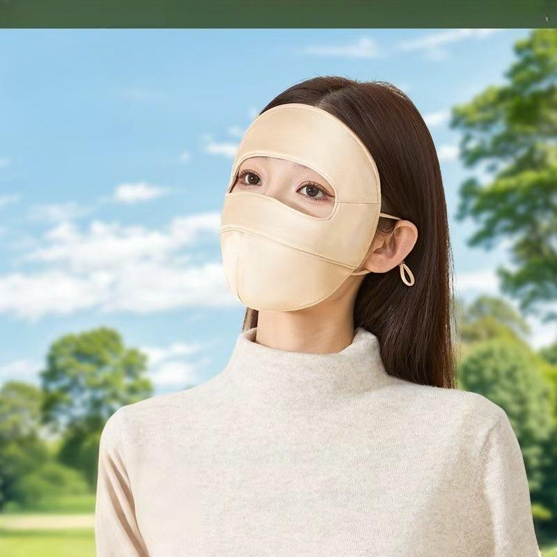 Unisex Summer Double Layer 100% Silk Sun Protection Face Mask UV Protection 3D Breathable Face Cover Eye Corner Protection for Men and Women