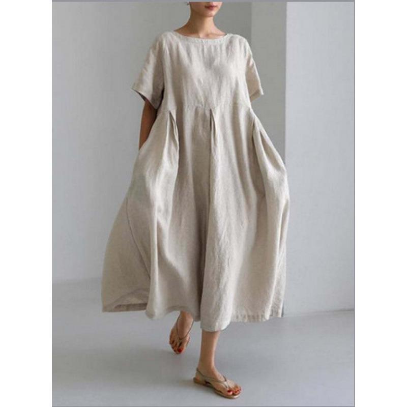 Damen Sommer Übergröße Gestreiftes Print Maxikleid, Lässiges Lockeres Rundhals Kurzarm Oversized A-Linien-Kleid