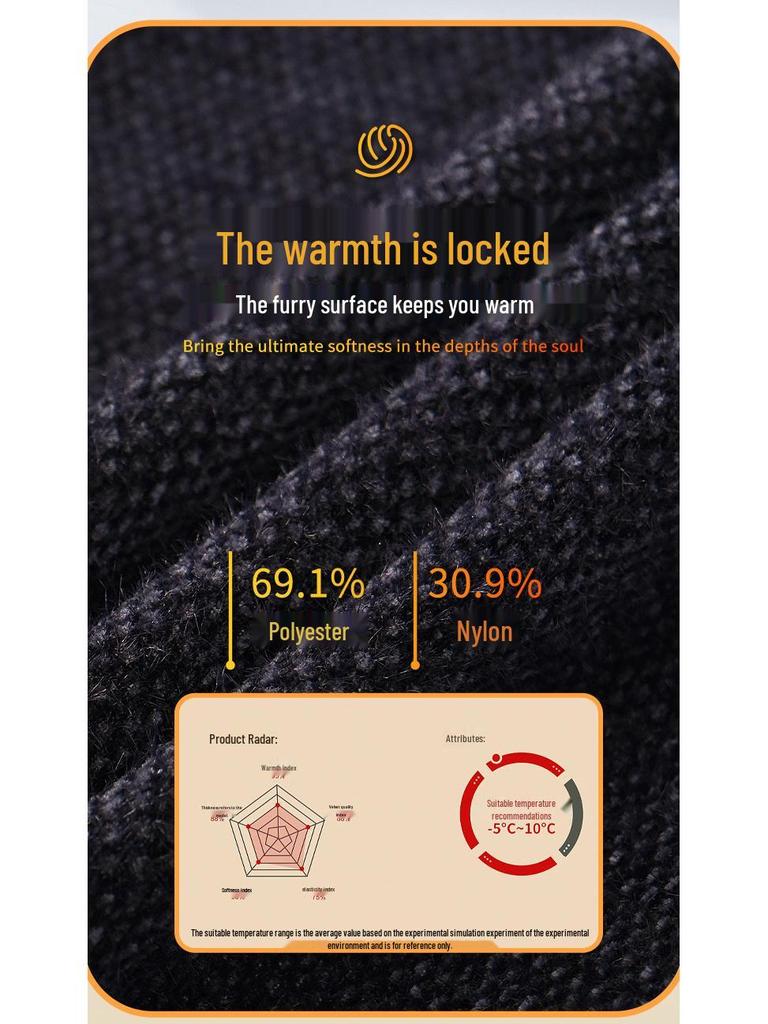 2025 Winter Men's Embroidered Fleece Sweater - Round Neck, Plus Velvet Chenille Knit, Thickened Base Layer Top