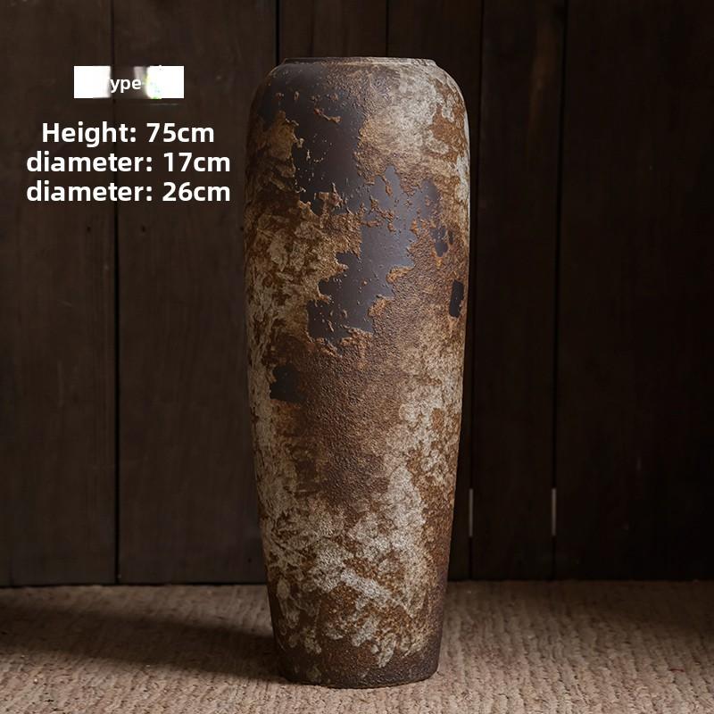 Wabi-Sabi Retro Keramik Bodenvase - Zen Gealterter Terrakotta Topf für Trockenblumen, Rustikales Haus Wohnzimmer Dekor