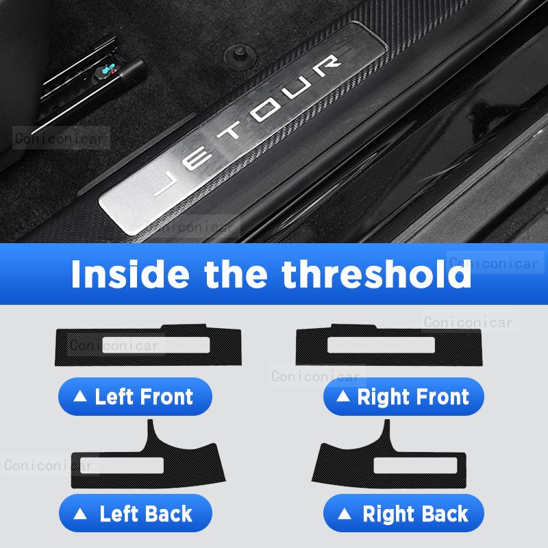 Car Door Sills Scuff Plate Threshold Protector Interior Imitation Carbon Fiber Sticker Accessories For CHERY JETOUR T2 2024
