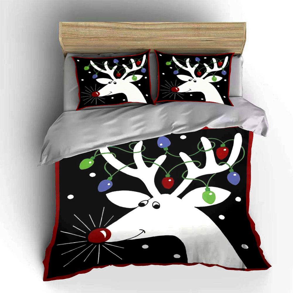 Christmas Reindeer with Lights Bedding Duvet Cover Set Duvet Cover Pillowcases  (1*Duvet Cover 2*Pillowcases, without duvet insert)