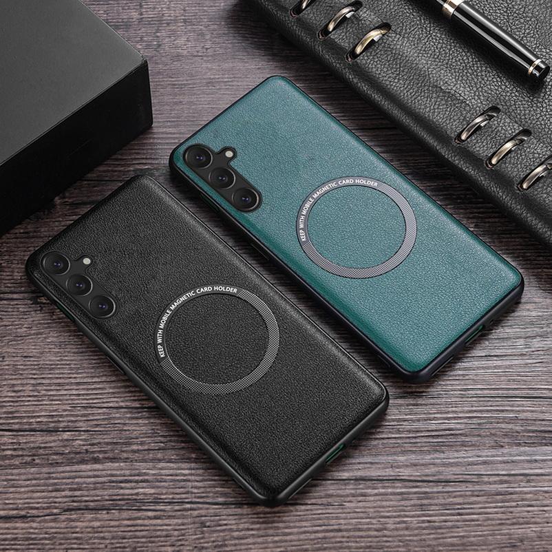 Magsafe Magnetic Wireless Charging Case For Samsung S24 Ultra S24 + S23 S22 + Galaxy S21 Plus S20 FE Luxury PU Leather Cover