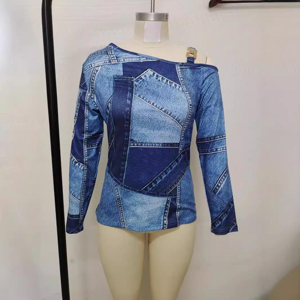 Women's Fashion Casual Fall Winter Denim Long Sleeve Pullovers & Long Sleeves