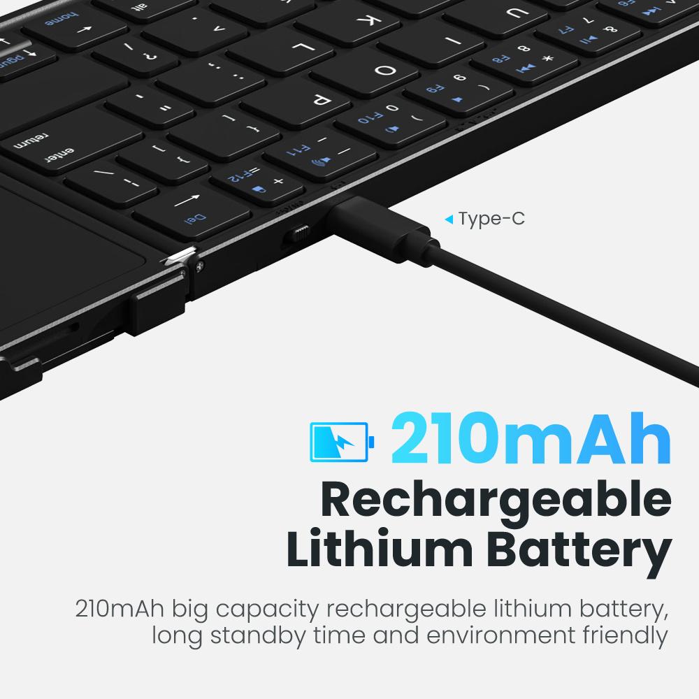 Clavier Bluetooth Pliant avec Pavé Tactile Clavier Pliable Sans Fil avec Cuir PU pour iOS Android Windows, Prise en Charge 3 Appareils