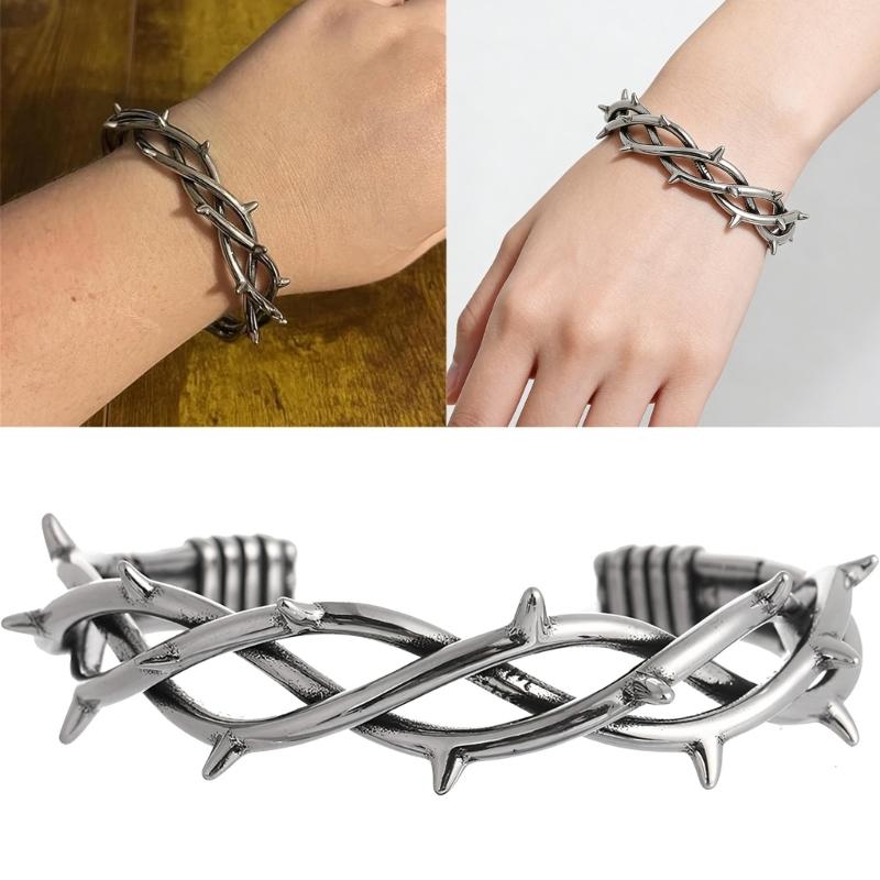 Unique Dark Gothic Thorn Punk Bracelet Stainless Steel Adjustable Closure for Men and Women Gift for Fashion Enthusiasts