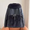 Autumn Winter Women's Leather Jacket Short Faux Fur Coats Stitching Artificial Fox Fur Collar Fur Coat