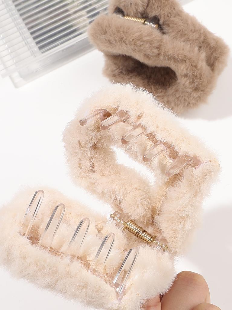 3 Buc. Clips de păr tip gheară pufos de pluș în formă de inimă, Clipuri de păr drăguțe pentru femei, Agrafe de păr pufoase, Clipuri de păr cu fălci pentru fete