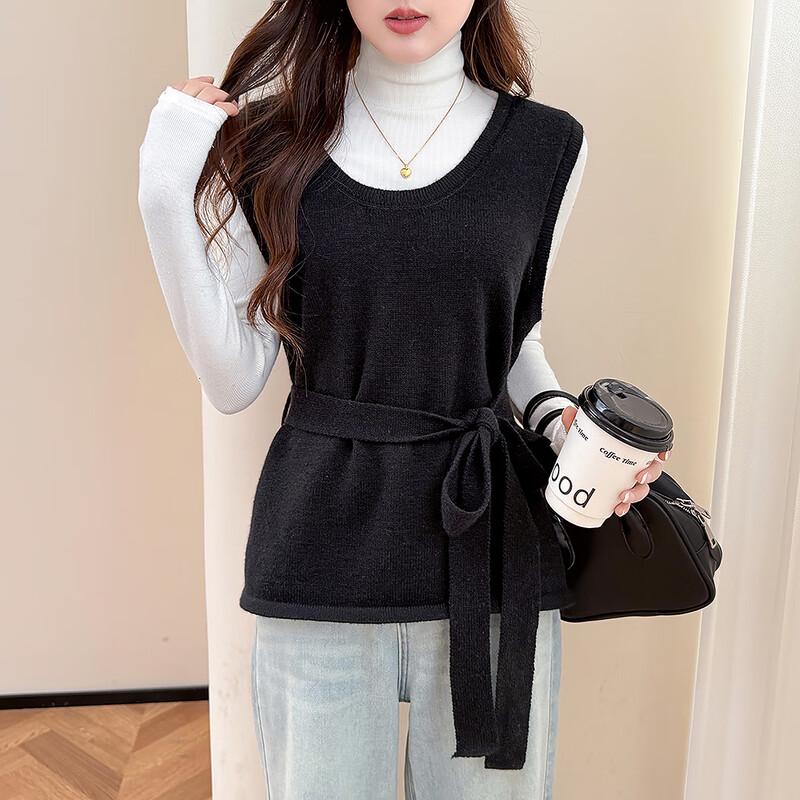 

Стильный женский вязаный жилет-пуловер TonLion с поясом L