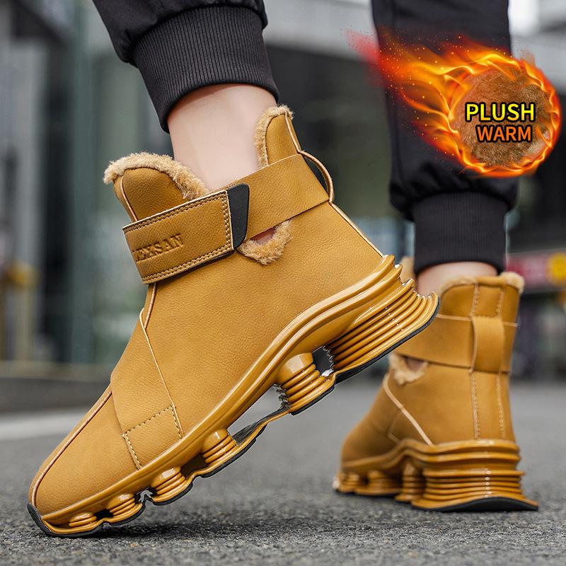 Herren Warme Winterstiefel mit Fleecefutter Stoßdämpfung Hohe Schneeschuhe Rutschfest Wasserdicht Outdoor Bequeme Knöchelhohe Stiefel