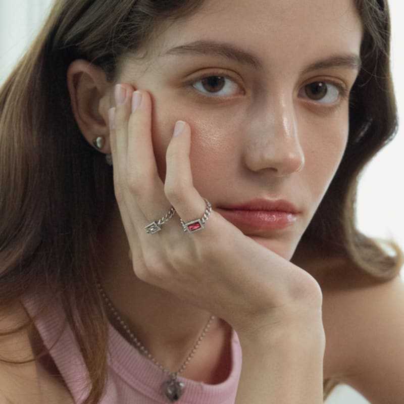 MERRYMOTIVE Square Color Cubic Surgical Chain Ring (3color)