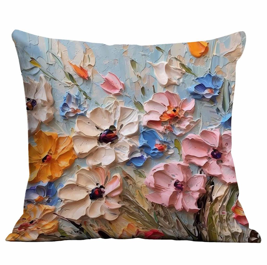 New Oil Painting Style Flower Pillowcase Home Furnishing SF Express Cushion Pillowcase Decoration
