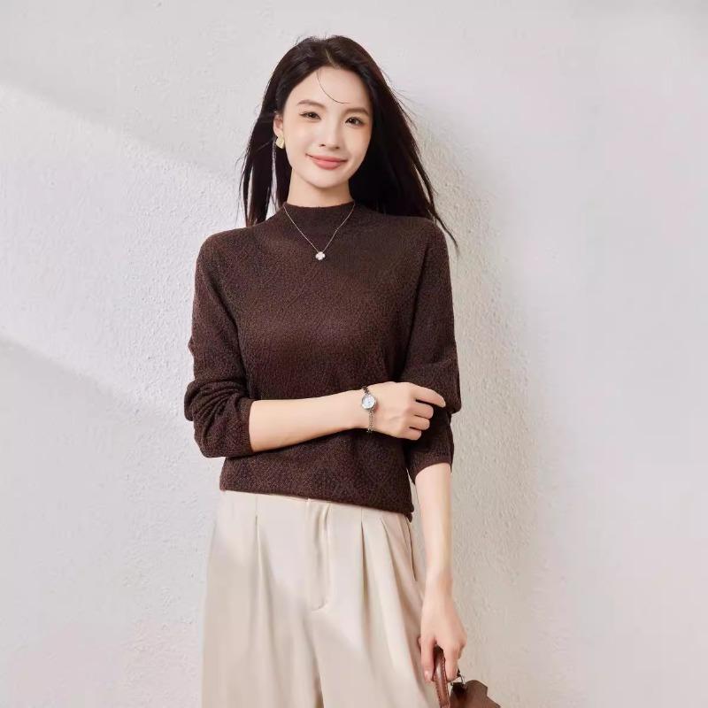 Early Autumn New Semi-turtleneck Pullover Solid Color Wool Sweater Women's Jacquard Knitted Sweater with Thin Bottom Top