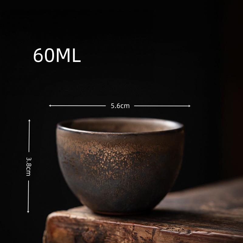 Splashed Gold Rust Glaze Ceramic Tea Cup Personal Use Cup for Gongfu Tea Brewing, Unique Texture Chinese Tea Set Cup with Gold A
