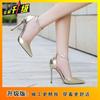 Fashion versatile temperament one-word buckle with high heels 2025 summer new pointed head shallow mouth thin heel hollow sandals women