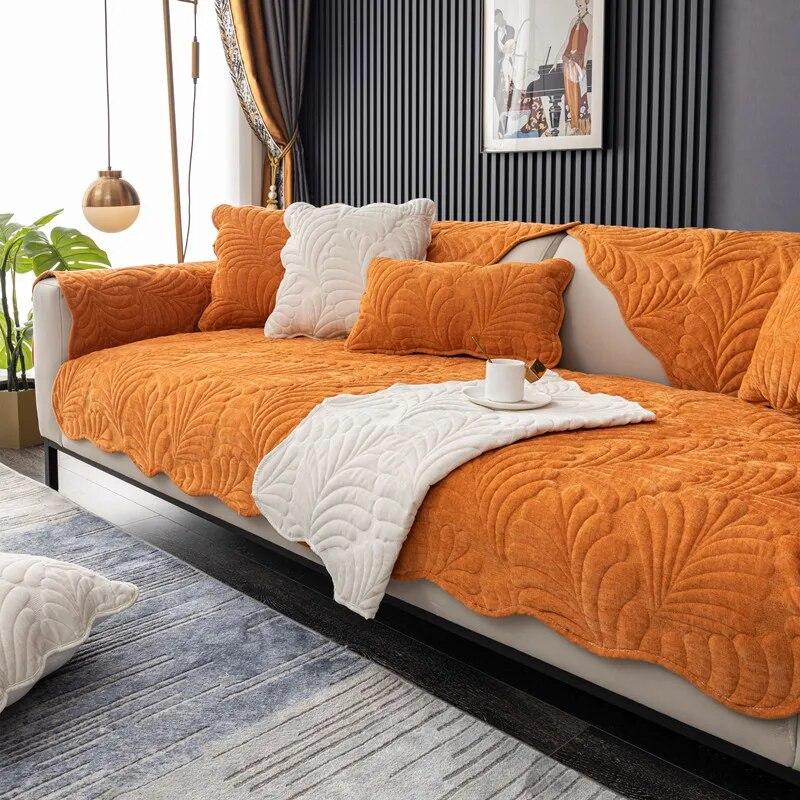 Chenille Sofa Cushion Non-slip 4 Season Universal Sofa Cover Solid Color Irregular Leaf Sofas Towel Living Room Decor Cushion