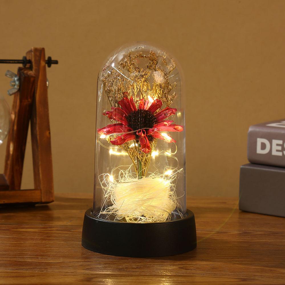 Creative sunflower gift ornament, home decoration night light immortal flower sunflower plastic cover black base