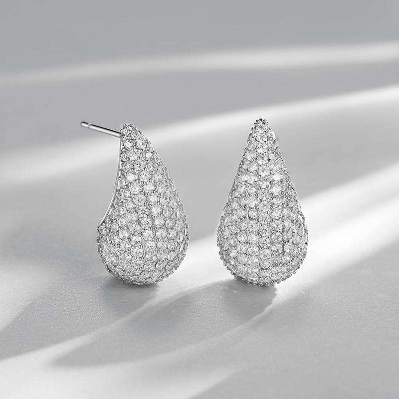 

Huitan Sparkling Waterdrop Shaped Drop Earrings for Women Full Bling Cubic Zirconia Copper Color/Gold Color Fashionable Zircon