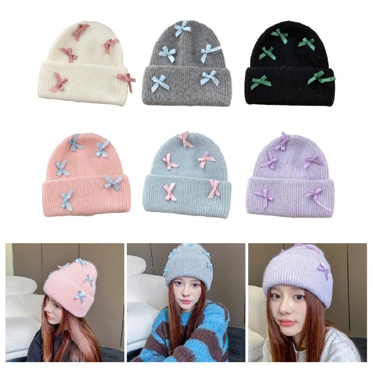 Handmade Winter Beanie Hat with Bowknot Decor Hat Adult Skiing Shopping Hat