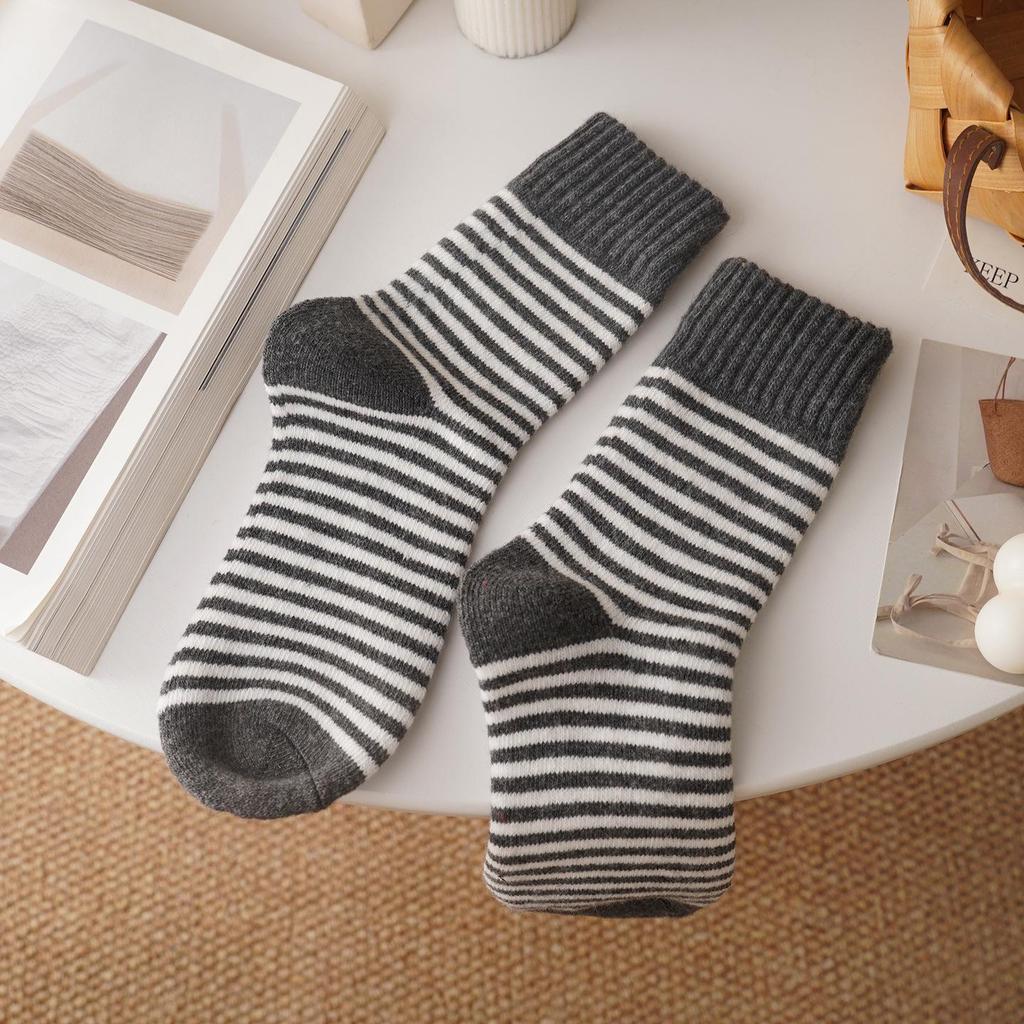 Women's Striped Fluffy Winter Socks - Warm, Thick, and Soft for Home & Sleep
