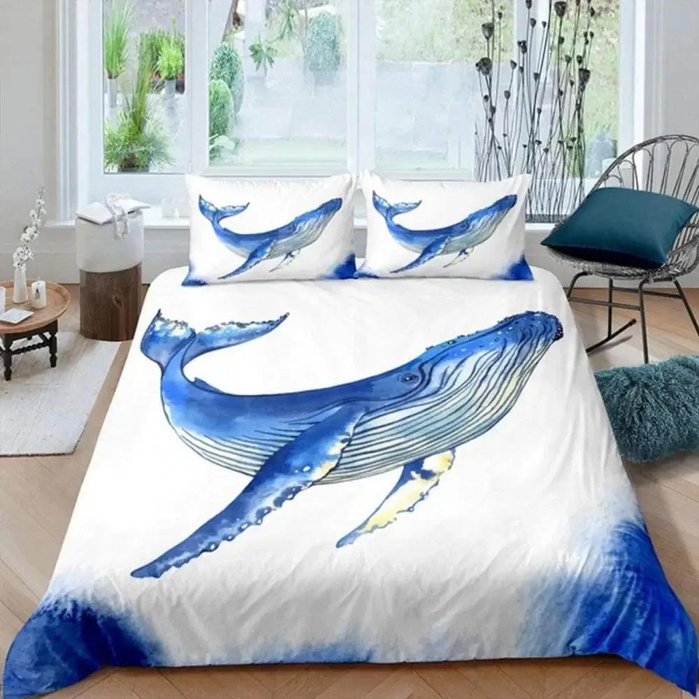 Killer Whale Nautical Ocean Whale Tie Dye Comfortable Duvet Quilt Cover Pillowcase Bedding Set Bedroom Decoration Home Textile