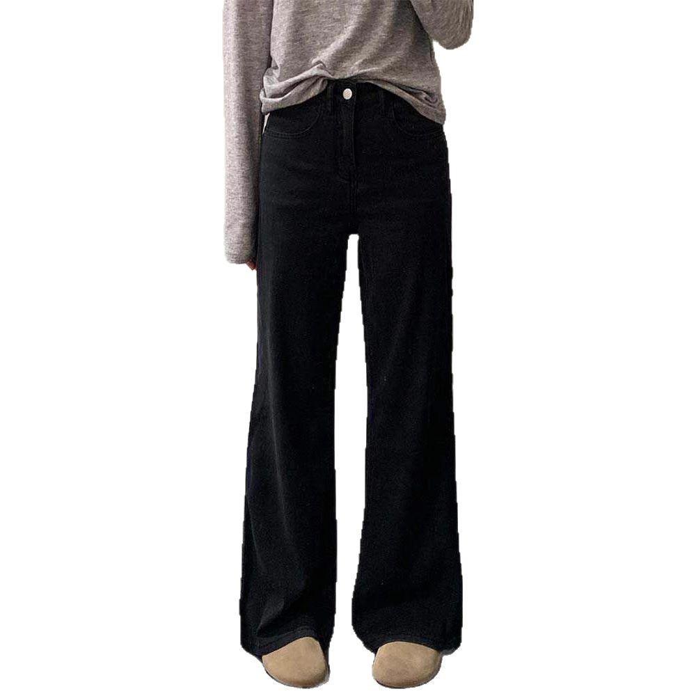Black High-Waist Wide Leg Women's Jeans - Spring/Autumn 2025 Collection, Floor-Length Slimming Trend.