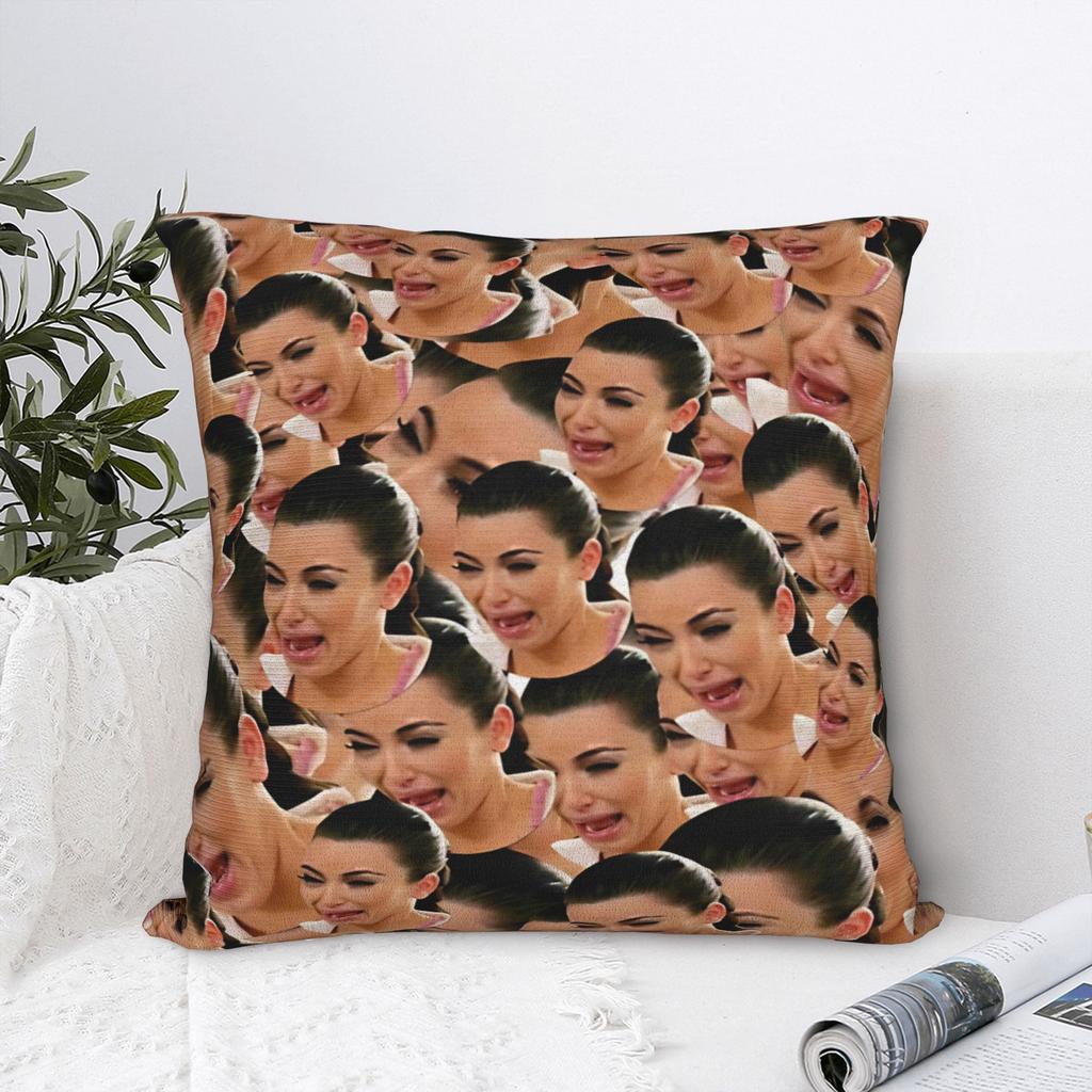Bed Decor Crying Kims Kardashians Funny Meme Pillowcases Accessories Pillow Cover Square Multi Size