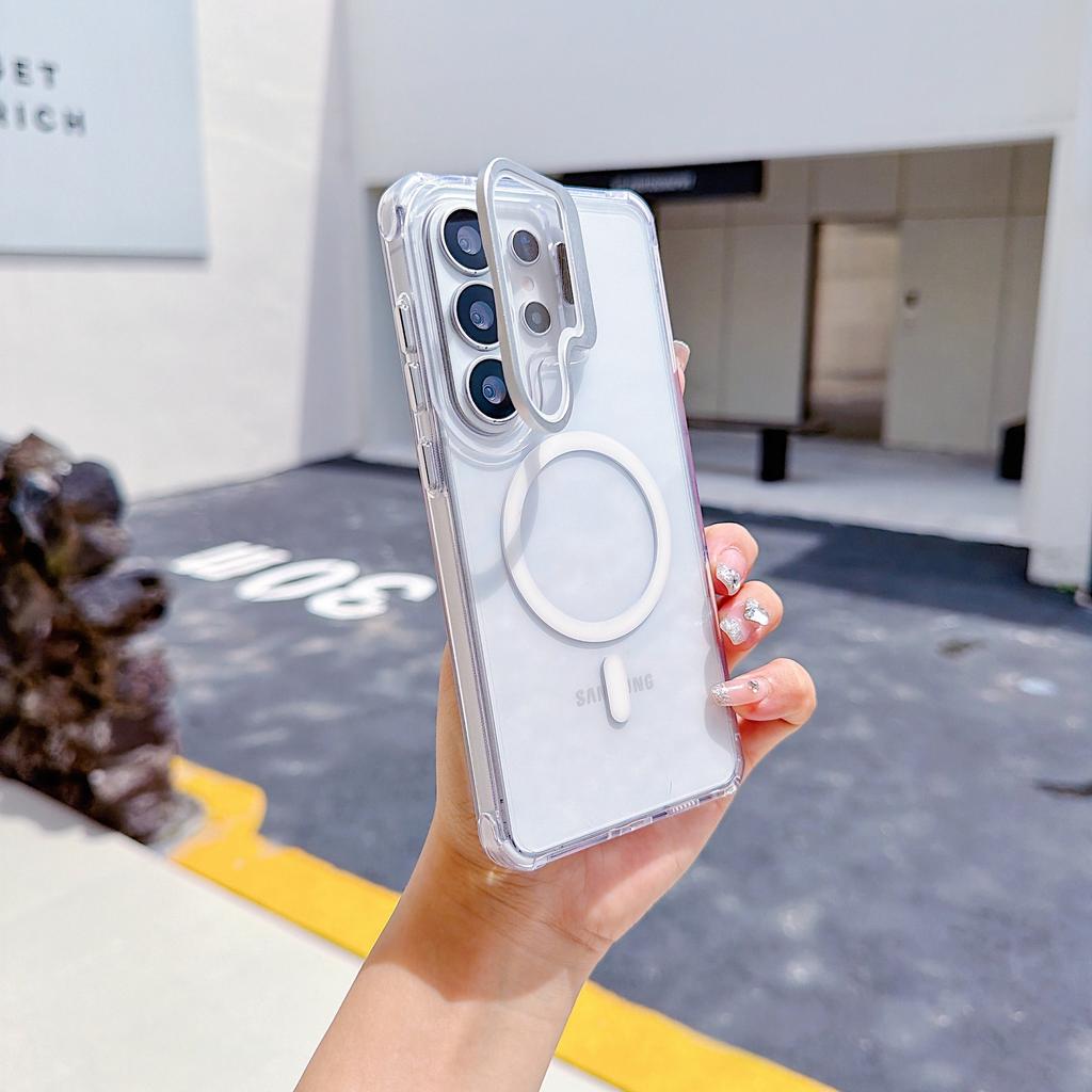 Applicable to Samsung S26ultra transparent magnetic mobile phone case A27 lens film bracket four-corner airbag anti-drop