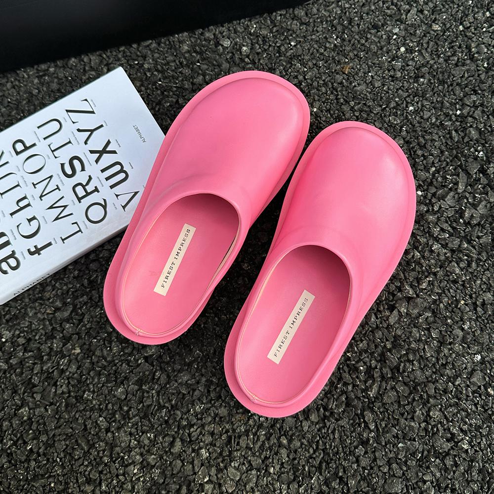 Fashion 2025 Women Slippers Summer Fashion Closed Toe Leather Shoes Loafers High Platform Slippers Women Black High Heels Zapatillas