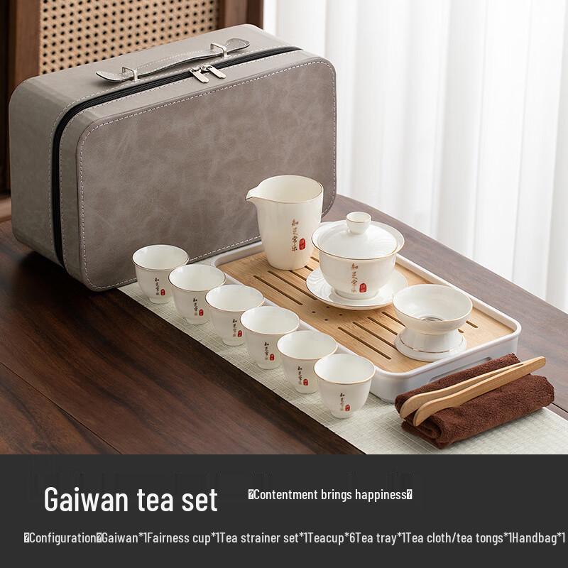 Mutton Fat Jade White Porcelain Kung Fu Gaiwan Tea Set