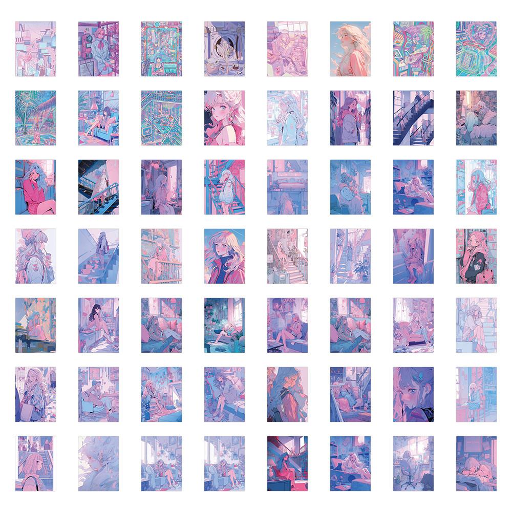 60PCS Pink-Purple Girl Stickers - Soft-Toned Cute Designs for Decorating Notebooks, Phones & DIY Crafts AnimeWorlds Store