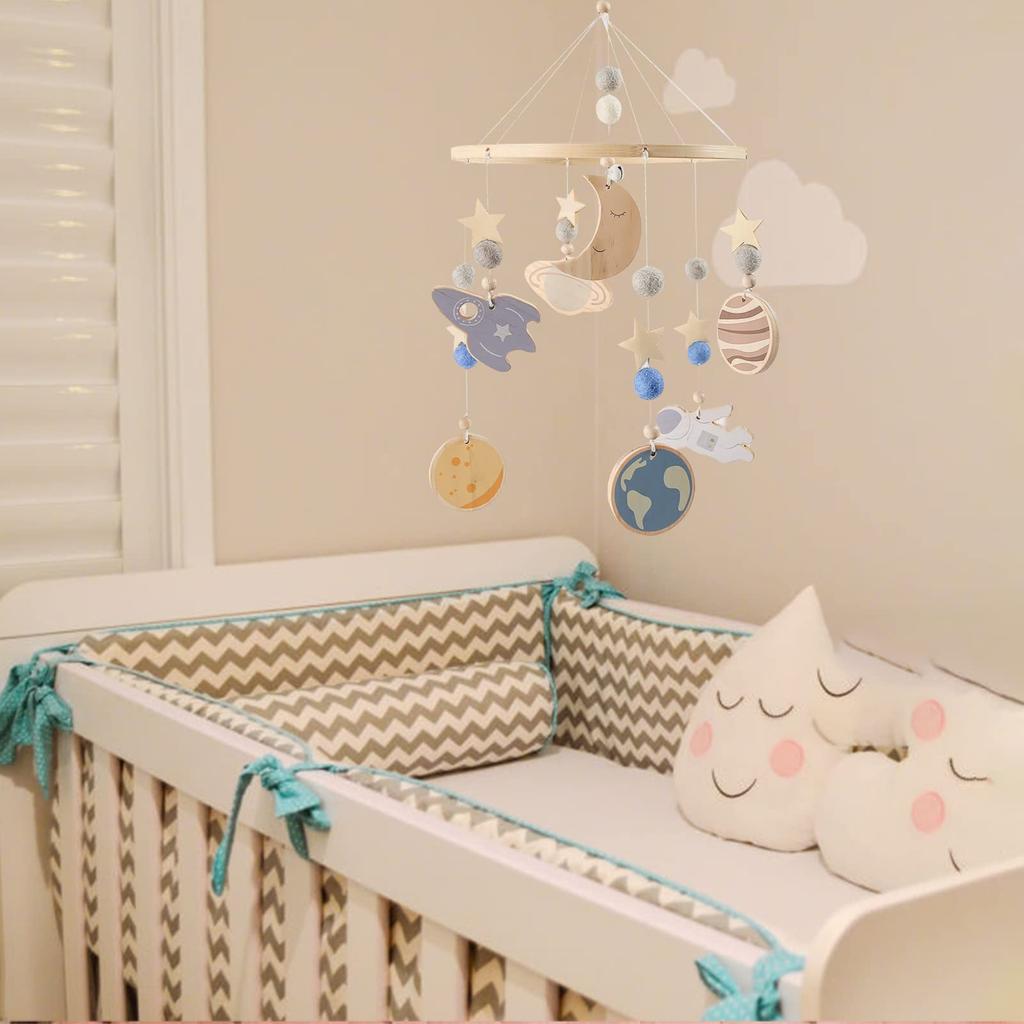 Make Wooden Wool Felt Bed Hanging Bed Photography Nursery Room Baby Shower Soothes Crying Let's Mobile, Decoration, Prop, Decoration, Gift, (Blue)