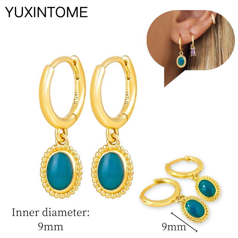 925 Sterling Silver Needle Vintage Square Round Pendant Earrings For Women Crystal Shell Geometric Earrings Fashion Jewelry
