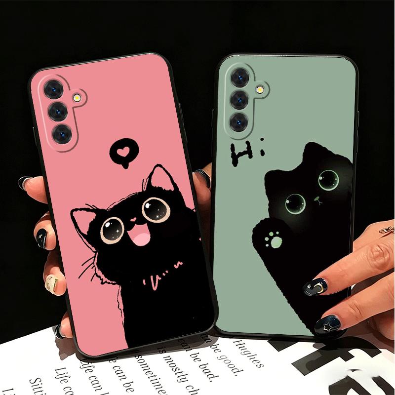 Black Cat Cartoon Cute Soft Phone Case for Samsung A17 A37 A57 A16 A26 A36 A56 A15 A25 A35 A55 A14 A24 A34 A54 A13 A23 A33 A53 A